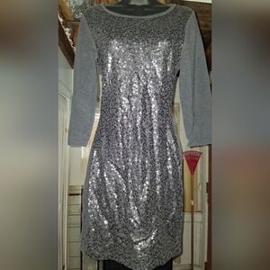 Old Navy Silver Sequin Long Sleeve Dress